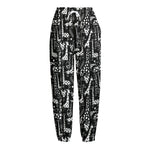 Black And White Cartoon Giraffe Print Fleece Lined Knit Pants