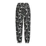 Black And White Cartoon Giraffe Print Fleece Lined Knit Pants
