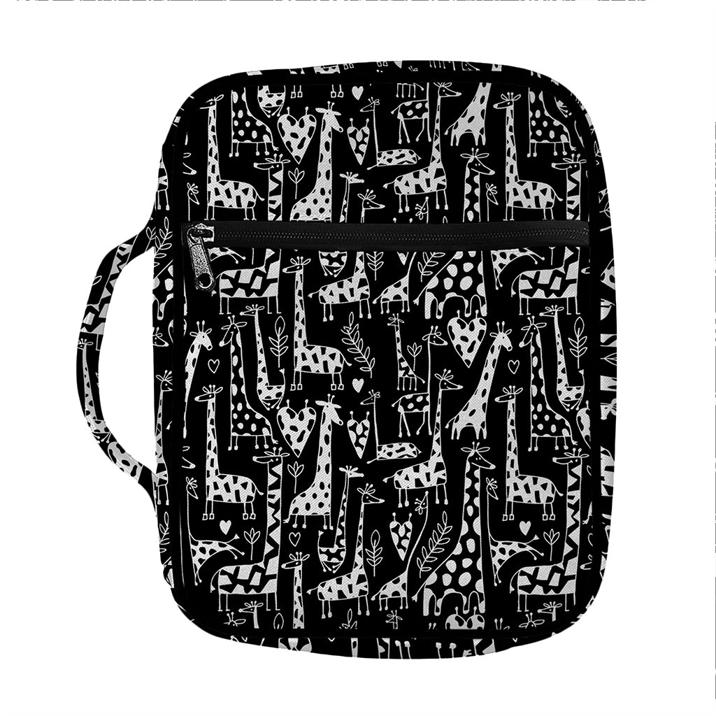 Black And White Cartoon Giraffe Print Front Pocket Bible Bag