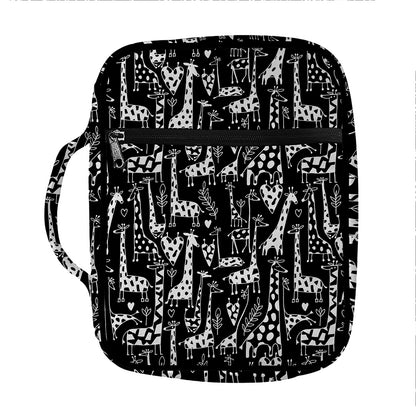 Black And White Cartoon Giraffe Print Front Pocket Bible Bag