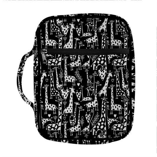 Black And White Cartoon Giraffe Print Front Pocket Bible Bag