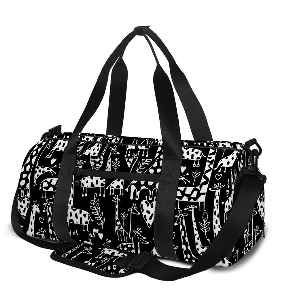 Black And White Cartoon Giraffe Print Gym Bag