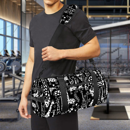 Black And White Cartoon Giraffe Print Gym Bag