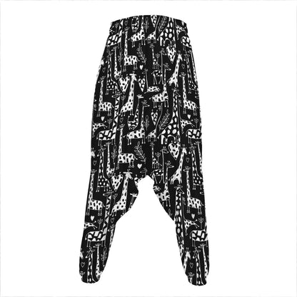 Black And White Cartoon Giraffe Print Hammer Pants