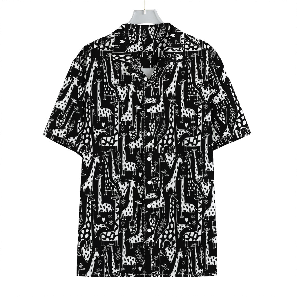 Black And White Cartoon Giraffe Print Hawaiian Shirt