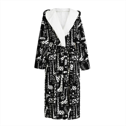 Black And White Cartoon Giraffe Print Hooded Bathrobe