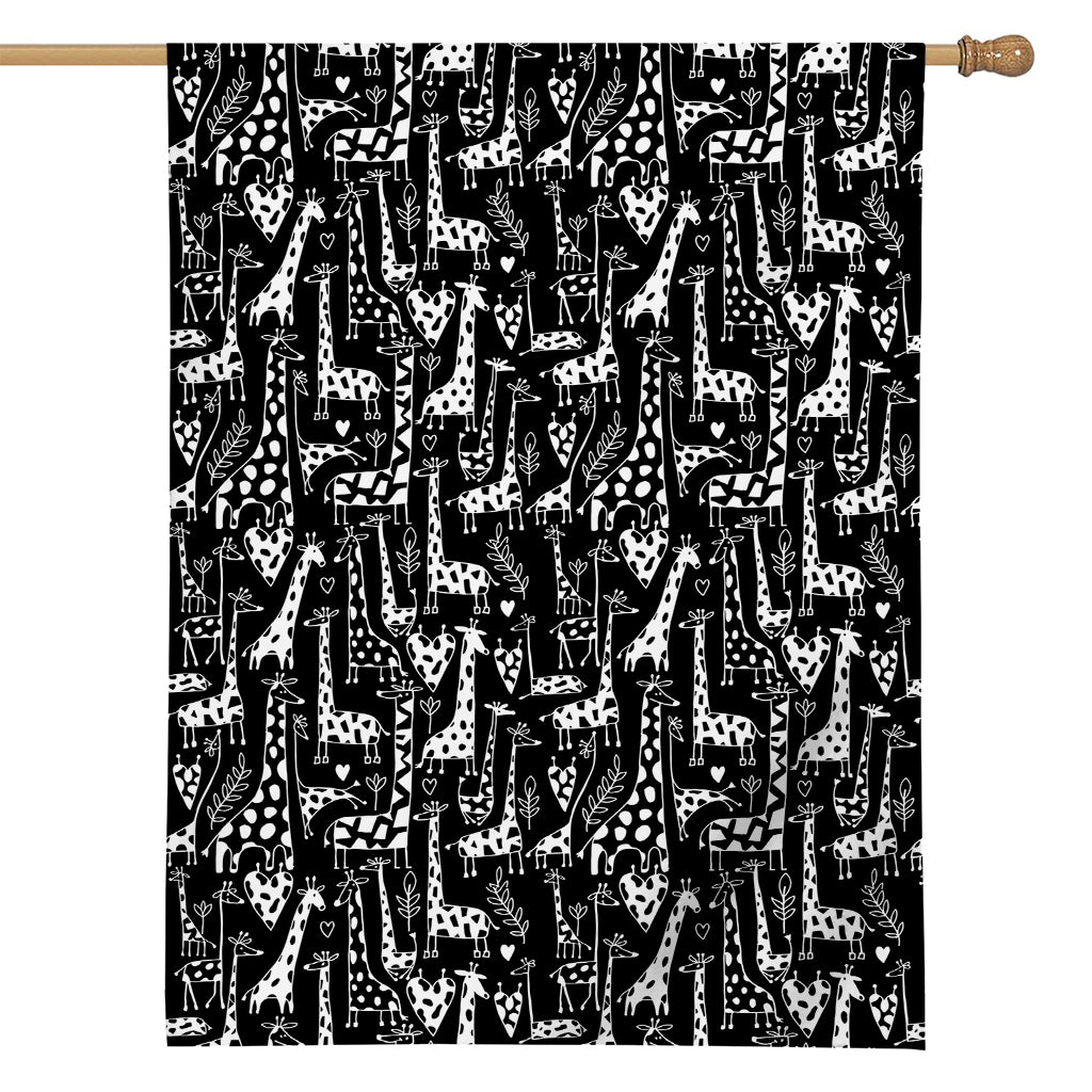 Black And White Cartoon Giraffe Print House Flag