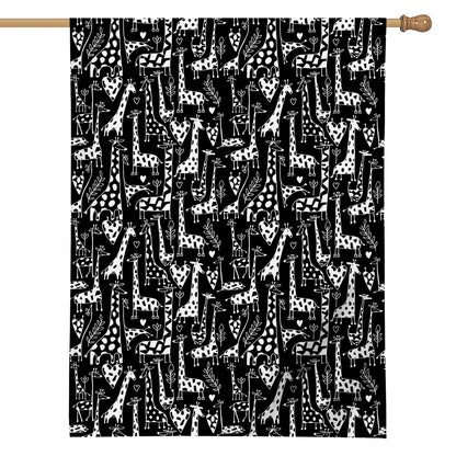Black And White Cartoon Giraffe Print House Flag