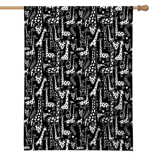 Black And White Cartoon Giraffe Print House Flag