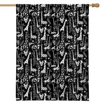Black And White Cartoon Giraffe Print House Flag