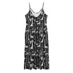 Black And White Cartoon Giraffe Print Jersey Midi Cami Dress