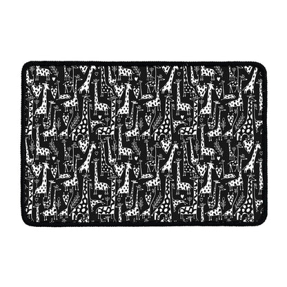 Black And White Cartoon Giraffe Print Kitchen Mat