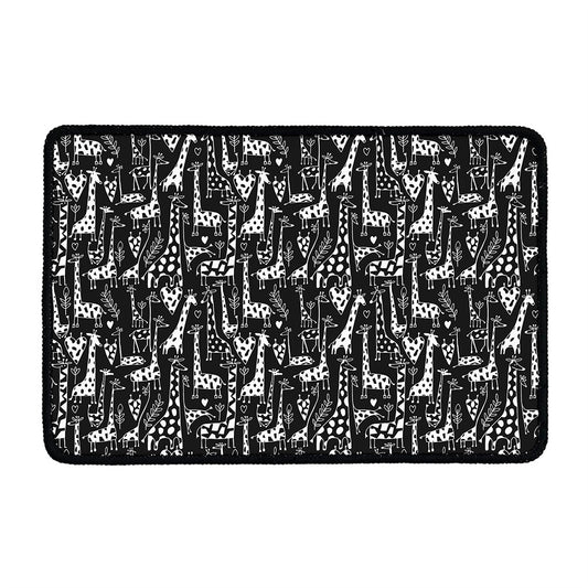 Black And White Cartoon Giraffe Print Kitchen Mat