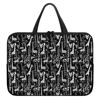 Black And White Cartoon Giraffe Print Laptop Sleeve With Handle