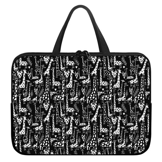Black And White Cartoon Giraffe Print Laptop Sleeve With Handle