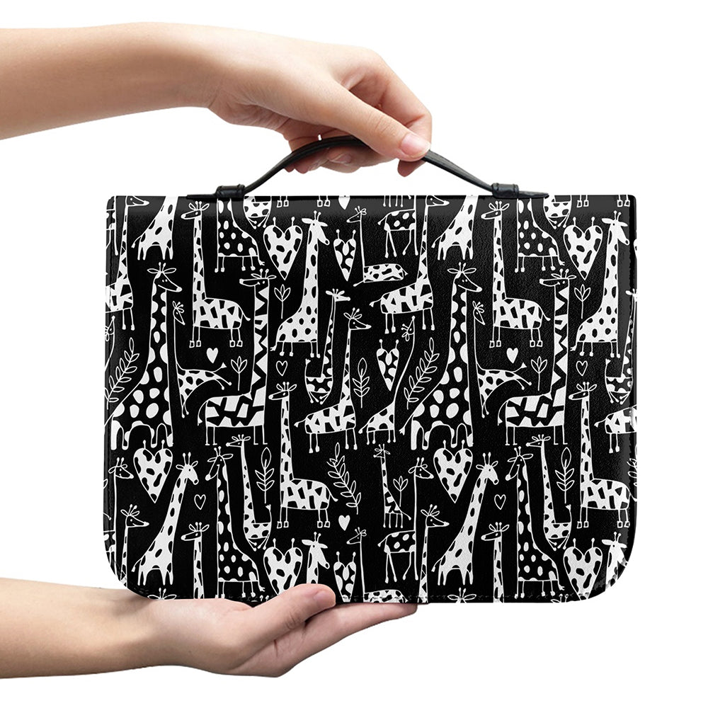 Black And White Cartoon Giraffe Print Leather Bible Cover