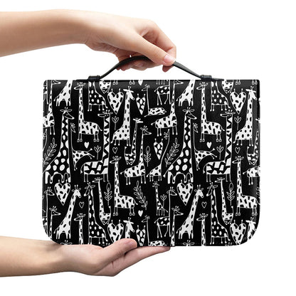 Black And White Cartoon Giraffe Print Leather Bible Cover