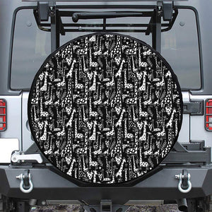 Black And White Cartoon Giraffe Print Leather Spare Tire Cover