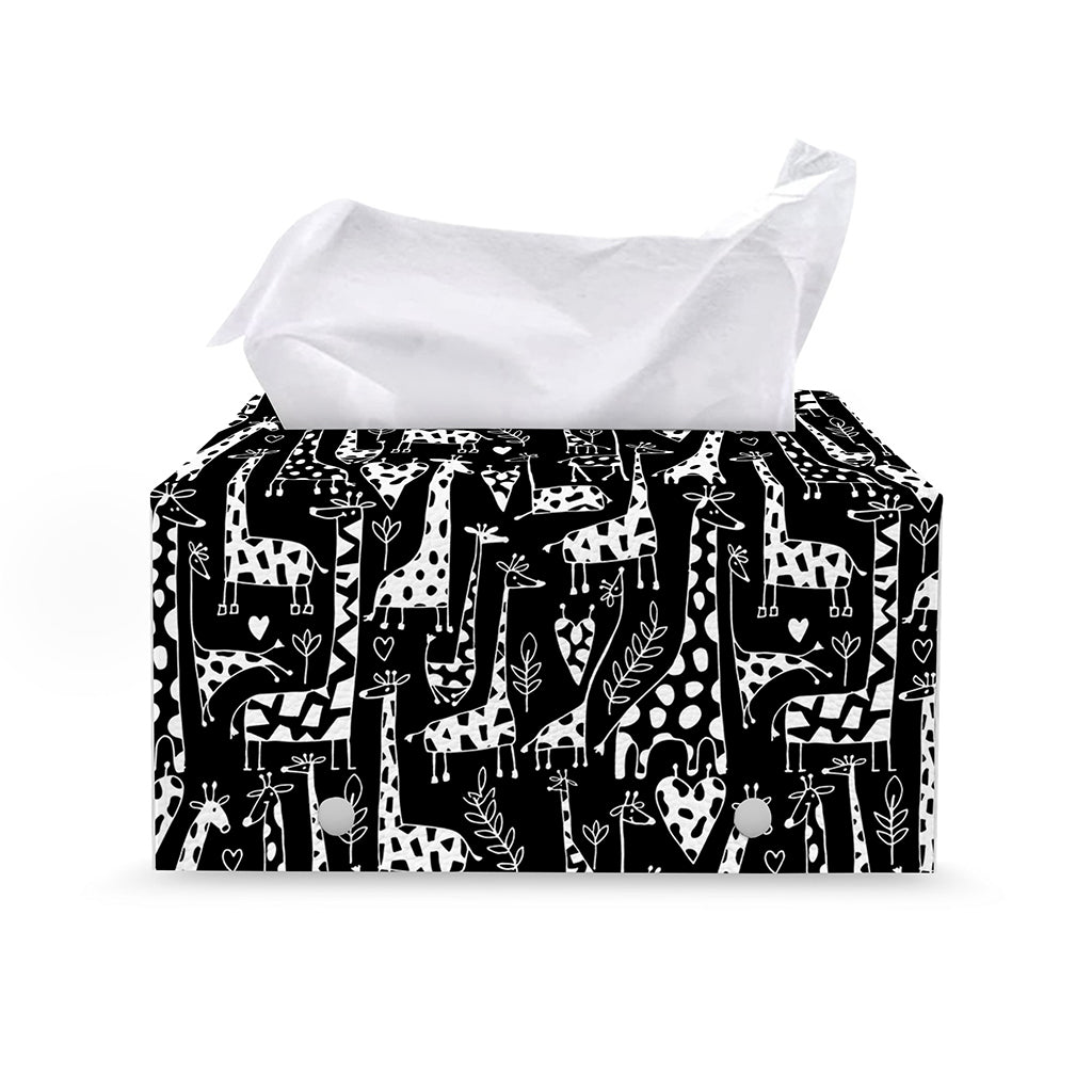 Black And White Cartoon Giraffe Print Leather Tissue Box Cover