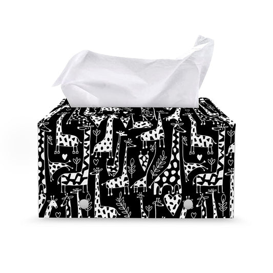 Black And White Cartoon Giraffe Print Leather Tissue Box Cover