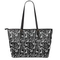 Black And White Cartoon Giraffe Print Leather Tote Bag With Zipper