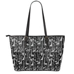 Black And White Cartoon Giraffe Print Leather Tote Bag