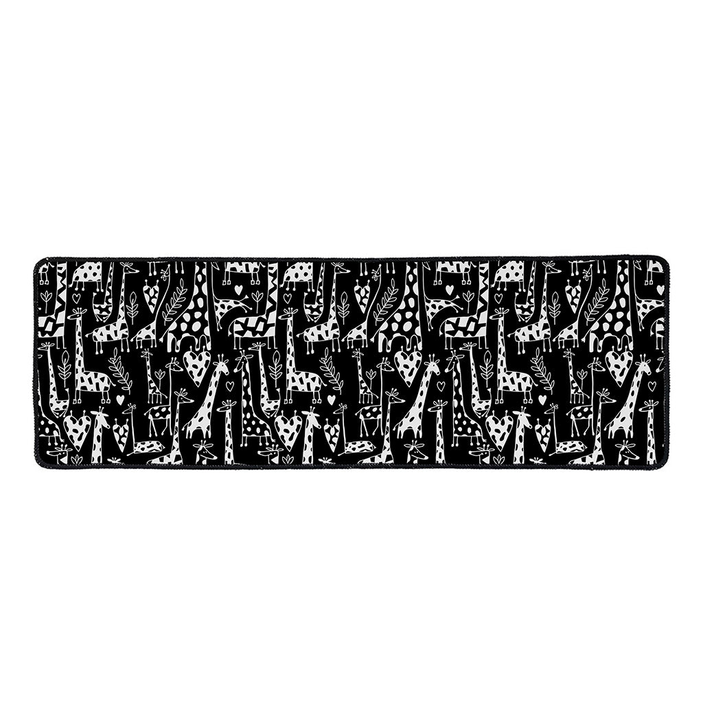 Black And White Cartoon Giraffe Print Long Kitchen Mat