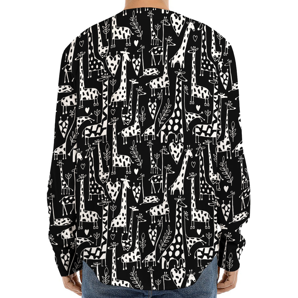 Black And White Cartoon Giraffe Print Long Sleeve Baseball Jersey