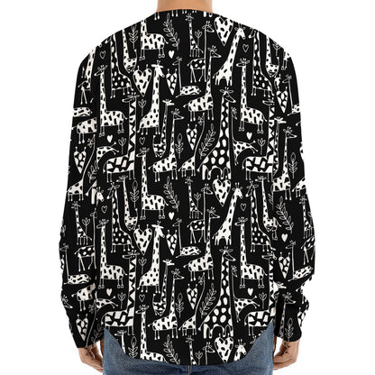 Black And White Cartoon Giraffe Print Long Sleeve Baseball Jersey