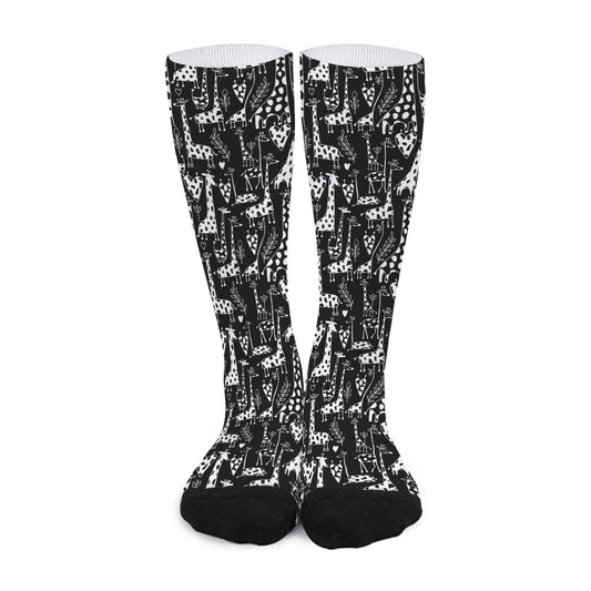 Black And White Cartoon Giraffe Print Long Socks