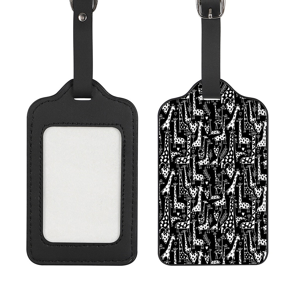 Black And White Cartoon Giraffe Print Luggage Tag