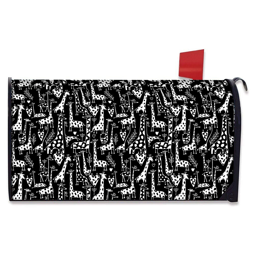 Black And White Cartoon Giraffe Print Mailbox Cover