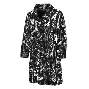 Black And White Cartoon Giraffe Print Men's Bathrobe