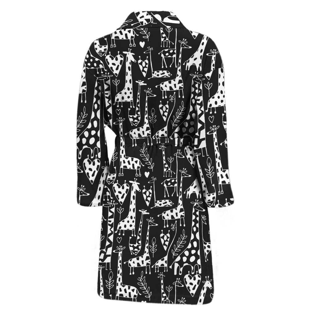 Black And White Cartoon Giraffe Print Men's Bathrobe