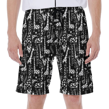 Black And White Cartoon Giraffe Print Men's Beach Shorts