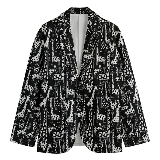 Black And White Cartoon Giraffe Print Men's Blazer