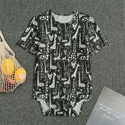 Black And White Cartoon Giraffe Print Men's Bodysuit