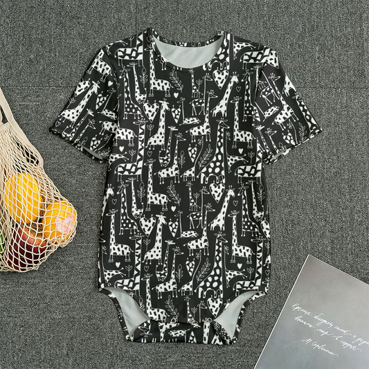Black And White Cartoon Giraffe Print Men's Bodysuit