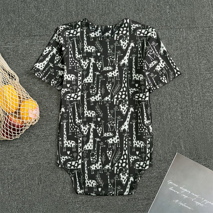 Black And White Cartoon Giraffe Print Men's Bodysuit