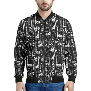 Black And White Cartoon Giraffe Print Men's Bomber Jacket