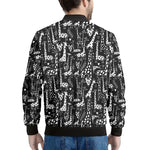 Black And White Cartoon Giraffe Print Men's Bomber Jacket