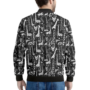 Black And White Cartoon Giraffe Print Men's Bomber Jacket