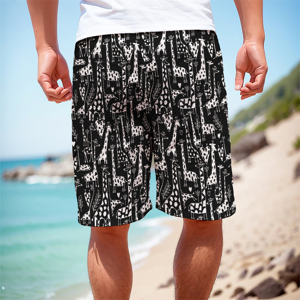 Black And White Cartoon Giraffe Print Men's Cargo Shorts