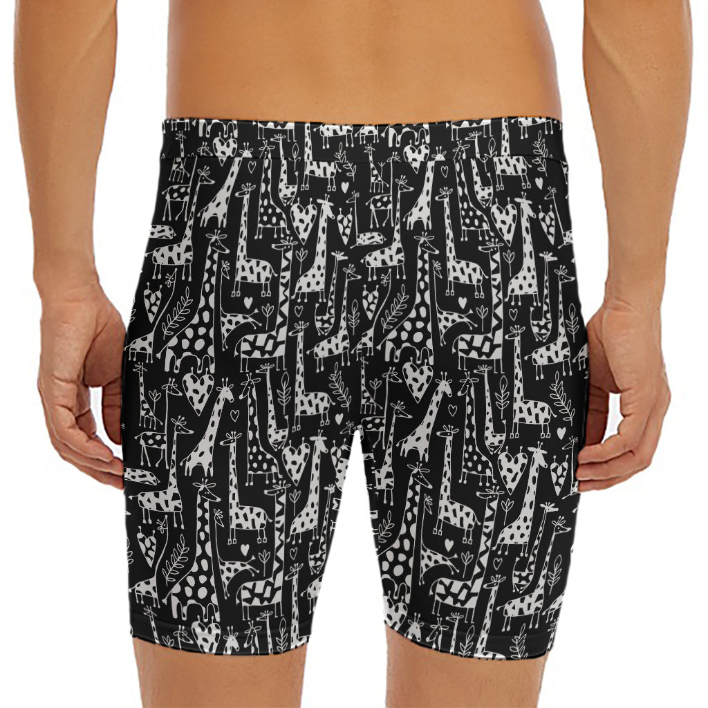 Black And White Cartoon Giraffe Print Men's Long Boxer Briefs