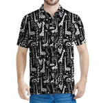 Black And White Cartoon Giraffe Print Men's Polo Shirt