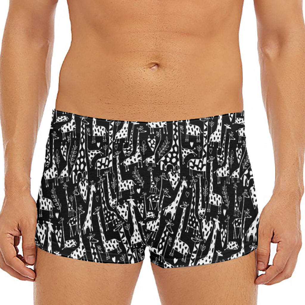 Black And White Cartoon Giraffe Print Men's Short Boxer Briefs