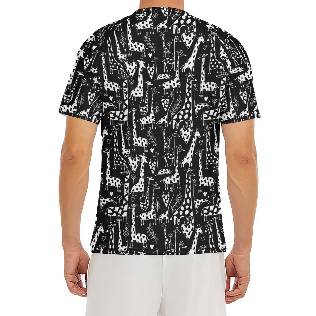 Black And White Cartoon Giraffe Print Men's Short Sleeve Rash Guard
