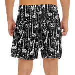 Black And White Cartoon Giraffe Print Men's Split Running Shorts