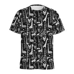 Black And White Cartoon Giraffe Print Men's Sports T-Shirt