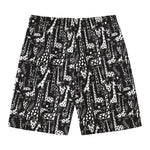 Black And White Cartoon Giraffe Print Men's Swim Trunks